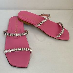 Stuart Weitzman Aleena Shine Pearl Flat Sandals